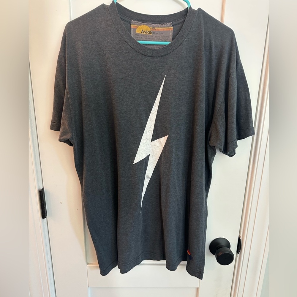 Aviator Nation Charcoal Tee with White Lightning Bolt